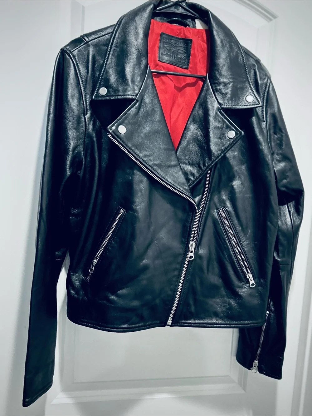 Black Leather Motorcycle Jacket Zip Pockets XL Punk Goth Grunge Rockabilly